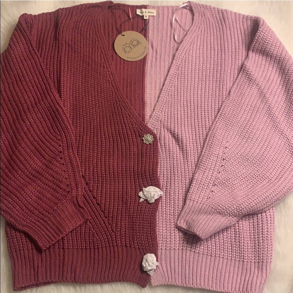 💕 Pink Color Block Sweater w/ Rhinestone Buttons – Size S - Picture 7 of 11